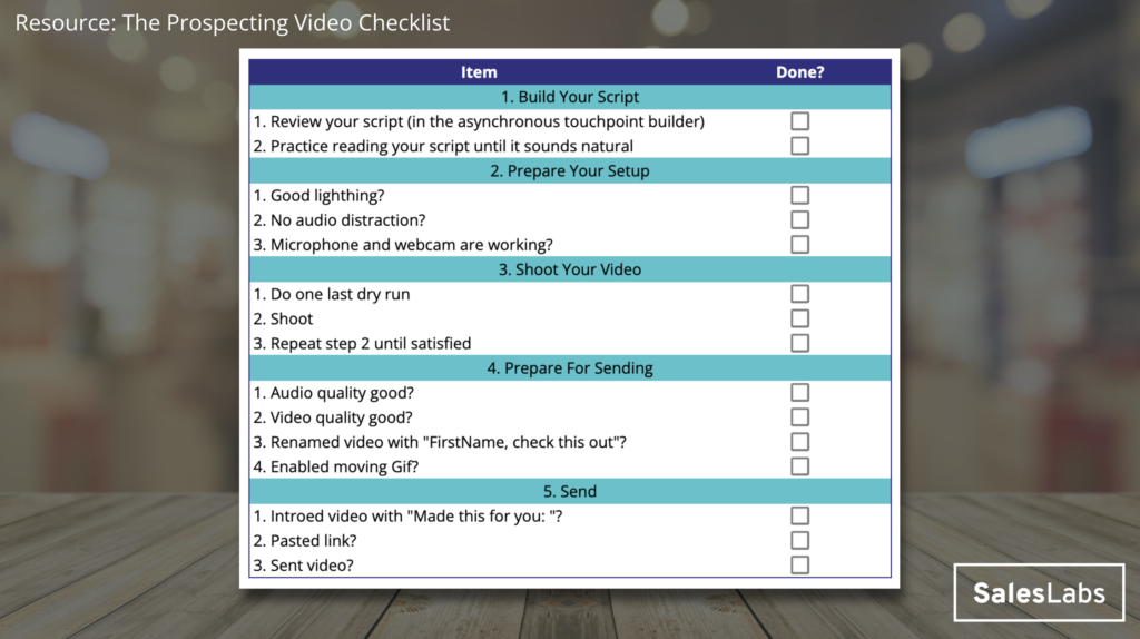 Video prospecting checklist