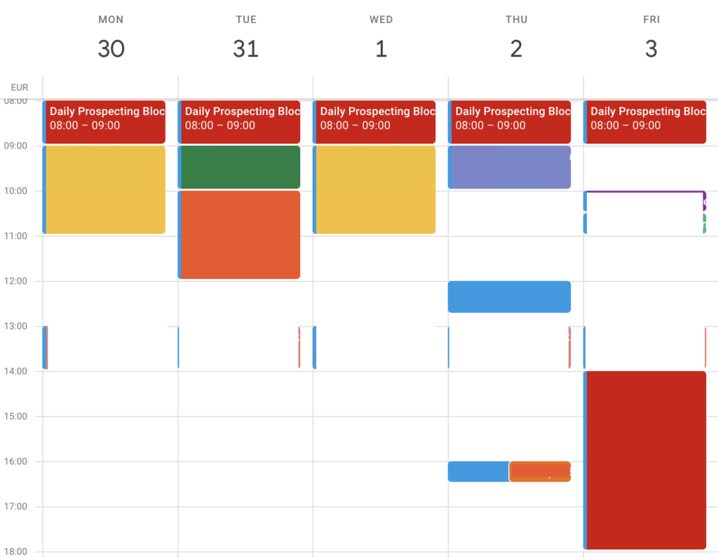 My prospecting schedule